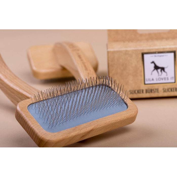 Щітка для шерсті собак LILA LOVES IT (Medium) - з металевими закругленими зубцями, дерев'яна (бук), веганська, для догляду за шерстю