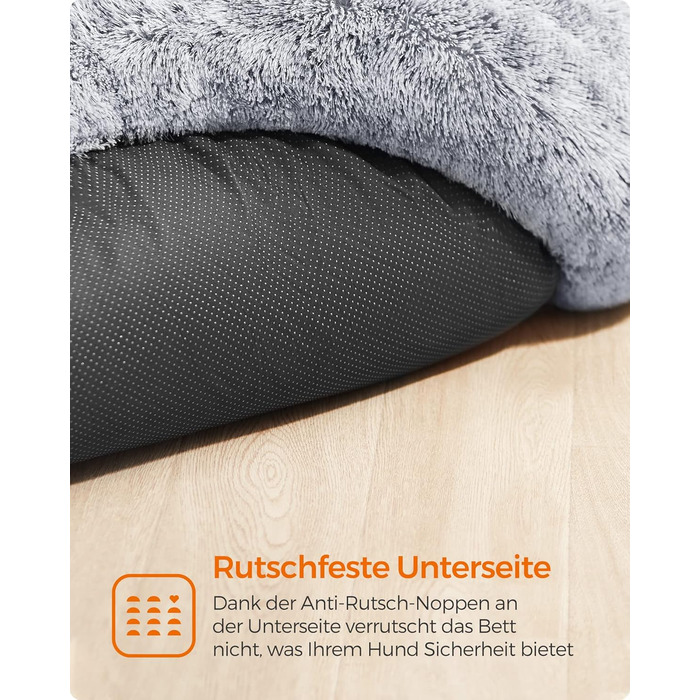 Кругле ліжко для собак та котів Feandrea з м'яким плюшем, діаметр 120 см, світло-сірий колір, знімний наповнювач, PGW043G01