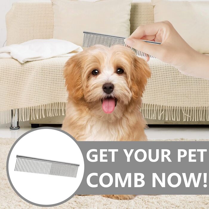 Гребінець для собак та котів, нержавіюча сталь, заокруглені зубці, 19 x 3,5 см (сріблястий)