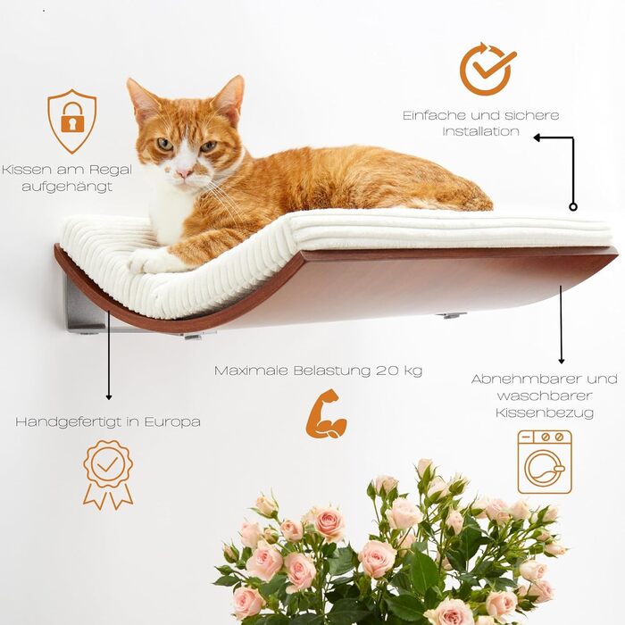 Настінне ліжко для котів COSY AND DOZY Chill з букового шпону, 50x41 см, витримує до 20 кг