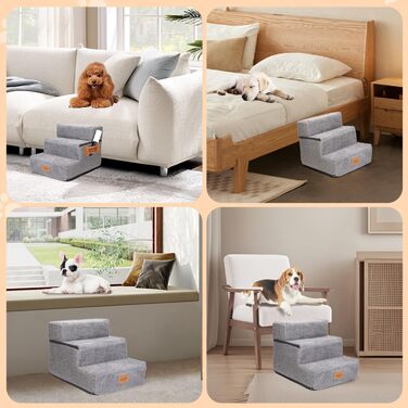 Сходинки для собак Nobleza – 5 сходинок, пандус для тварин, килимок для видалення ворсу, сходи для котів та собак до ліжка/дивану