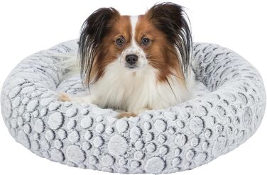Ліжко для собак TRIXIE Mila, 50 см, біло-сіре - м'яке собаче ліжко з плюшу, кошик для маленьких собак, неслизьке, 38985