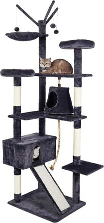 Котячий дім Meerveil XXL 210 см, стійкий когтеточка для великих котів, товста основа, 2 будиночки, сірий, високоякісний сизаль