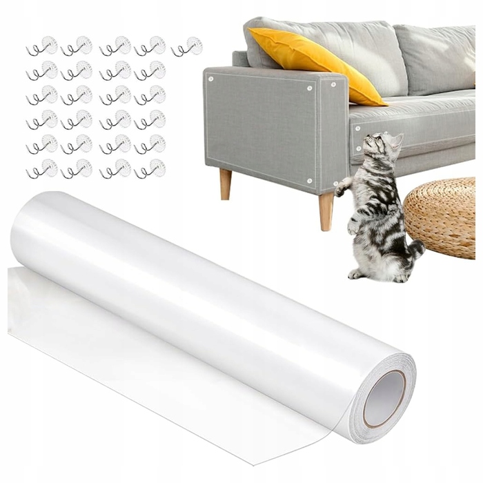 Захисна плівка-накладка для диванів та крісел від кігтів кота, самоклеючий рулон-дряпалка 5м x 30см