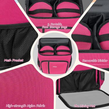 ANILD Рюкзак для собак, сумка для подорожей, TSA-сертифікована, з 2 мисками, органайзером, для походів, кемпінгу, рожевий