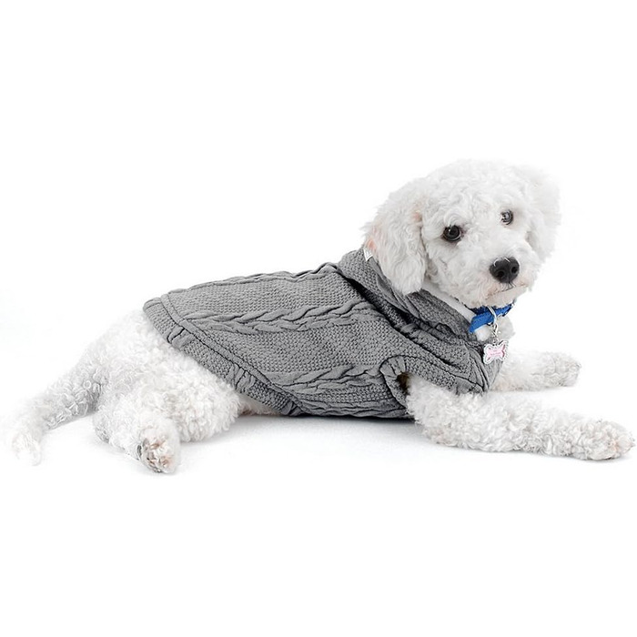 Світер для собак SMALLLEE_LUCKY_STORE з капюшоном, теплий худі, куртка, верхній одяг для маленьких собак, розмір M (спинка: 24 см, груди: 37 см), сірий XL