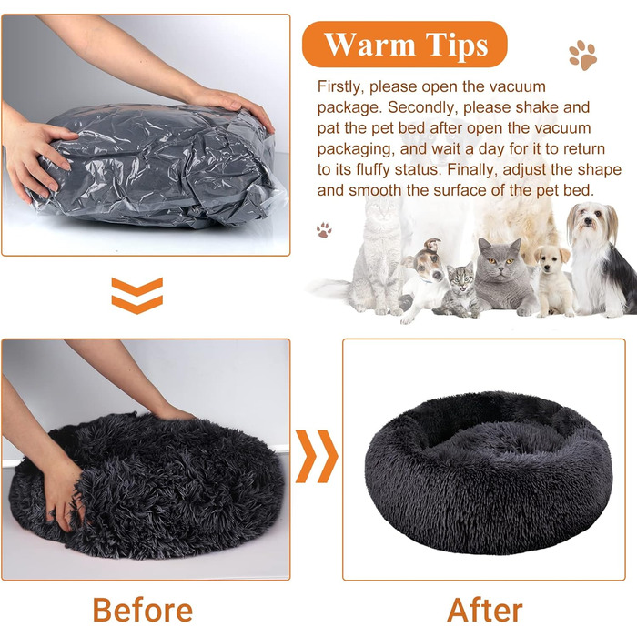 Крісло-гніздо для собак та котів, 80 см, антистрес, м'яке, знімний чохол, темно-сірий, Ø 80 см (XL)