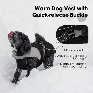 Зимовий теплий куртка для собак Nanaki з флісовою підкладкою, водонепроникний, світловідбиваючий, з отвором для повідка, пухнастий комір, середній розмір, для прогулянок на вулиці, полювання, простий у використанні, X-Large, чорний