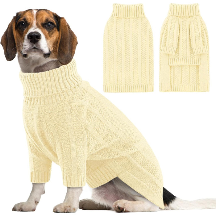 Теплий в'язаний пуловер для собак маленьких порід Queenmore, для Йоркшира, Пуделя, Померанця (L, слонова кістка)