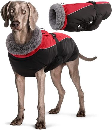 Водонепроникний зимовий теплий одяг для собак, куртка для собак, одяг для маленьких, середніх та великих собак, водонепроникний пуловер для собак з безпечними світловідбиваючими смугами для лабрадорів, чихуахуа, французьких бульдогів, L, червоний