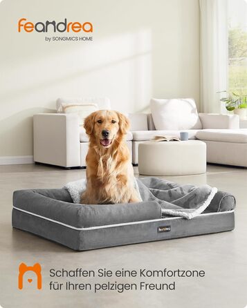 Ортопедичне ліжко для собак Feandrea, м'яке, з піднятими бортиками, знімний чохол, 106 x 76 x 18 см, сірий