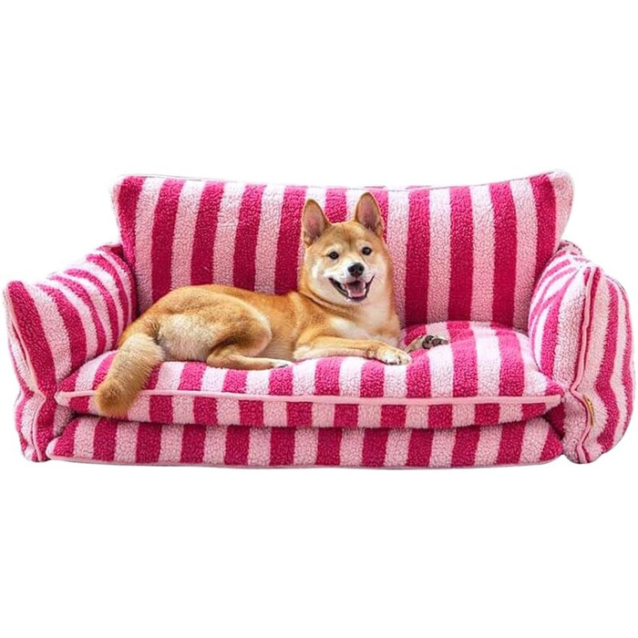 Крісло-лежанка для собак, м'яке, миється, рожево-смугасте, 80x50x33 см