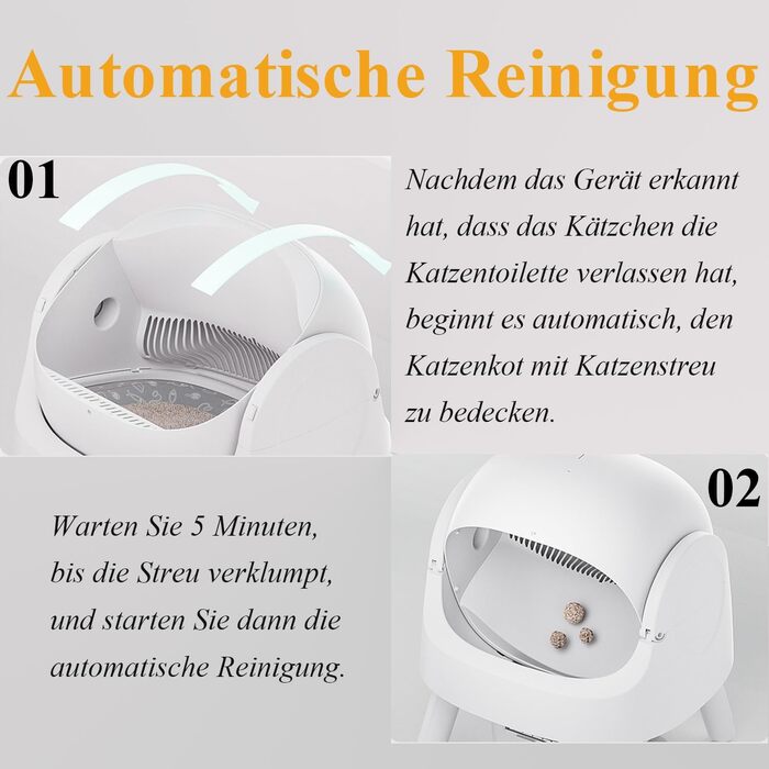 Автоматичний лоток для котів Katzenklo Selbstreinigend XXL Білий – Інтелектуальний дизайн з відкритим верхом, великий об'єм, ручний та автоматичний режими