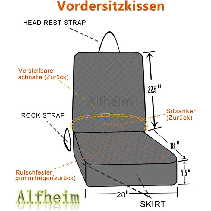 Чохол на автосидіння Alfheim для переднього сидіння – захисний, з антиковзною гумовою основою та регульованим ременем безпеки