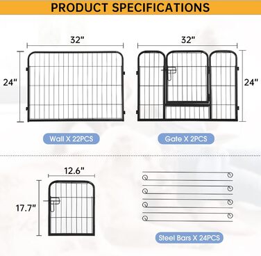 Металевий вольєр для собак BestPet з дверима, 32 панелі, розміри: 61x81,3x101,6 см