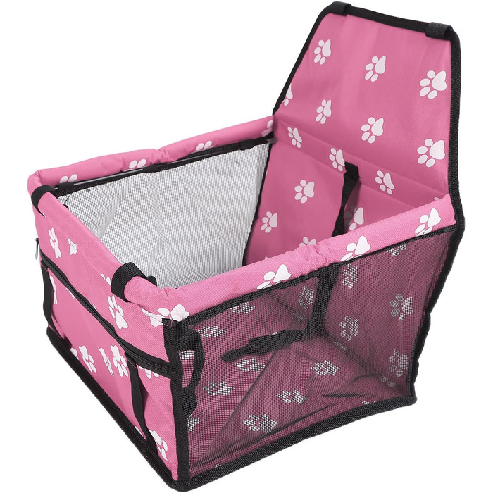 Транспортувальна сумка для тварин з принтом лап, складана переноска для собак з тканини, миється, з ременями безпеки та підпоркою - Комфортна та безпечна для авто та подорожей (Сіра підпорка з лапами, рожева підпорка з лапами)