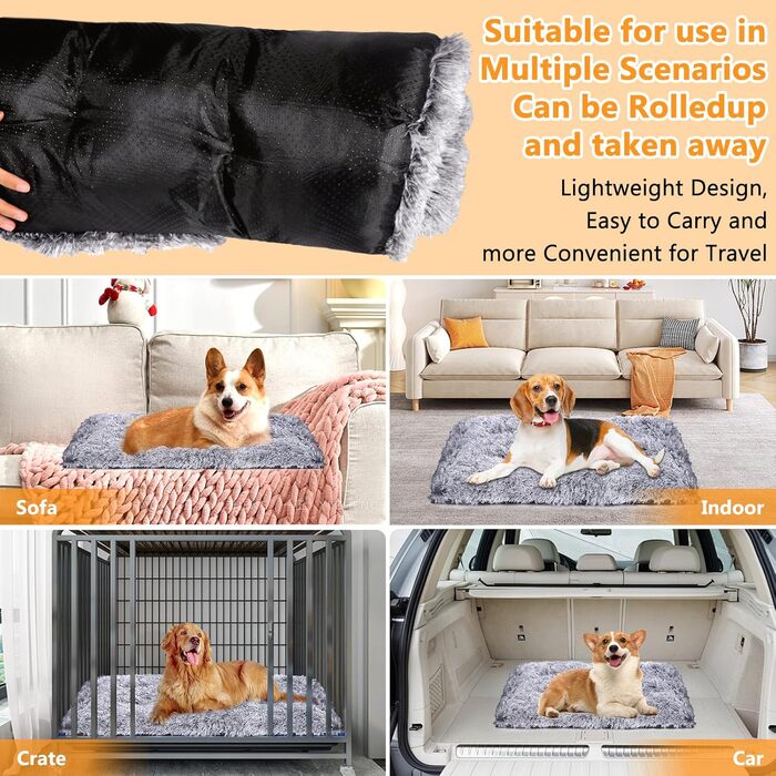 Крісло-ліжко для собак середніх порід з антиковзним дном, миється, довгий плюш, 65x50x7 см, колір - градієнт сірого