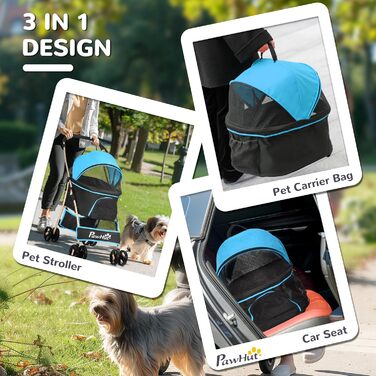 Візок для собак PawHut 3-в-1, складаний, з багажником та капюшоном, червоний, 82x49.5x98 см