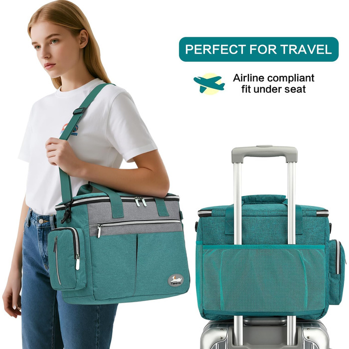 Сумка для собак у подорожах: рейс, аксесуари, 2 місткості для корму, складна миска, килимок, кишеня для ласощів, блакитно-зелена