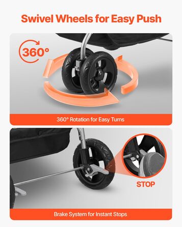 Візок для собак VEVOR 81x46x97 см, вантажопідйомність 16,9 кг, складний, знімний кошик та сітчасті вікна, гальмо, для маленьких та середніх собак