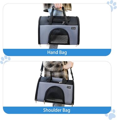 Транспортна сумка для котів та собак, дихаюча та складна, переноска для котів з регульованим плечовим ременем, знімна плюшева підстилка (Сірий, S)