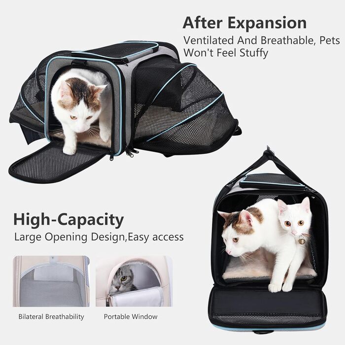 Транспортна сумка для котів та собак PETCUTE, складана переноска для тварин з підкладкою, шлейкою, дихаюча сумка для автопоїздок, чорно-помаранчевий колір