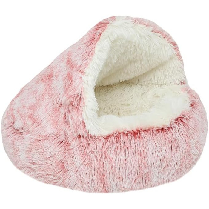 М'який лежак-мішок для котів з плюшу, самонагрівальний, неслизький, пральний, кавового кольору (рожевий плюш)
