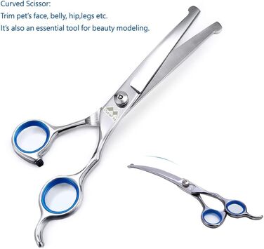 Набір професійних ножиць для собак iSeaFly, 5 в 1, з безпечними закругленими кінцями, з високоякісної нержавіючої сталі, для грумінгу всього тіла, обличчя, носа та вух (блакитний)