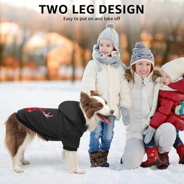 Светр для собак SCENEREAL з капюшоном, теплий фліс, для холодної погоди, костюм на Хелловін, отвір для повідка, листя клена, розмір S (X-Large, чорний, принт 