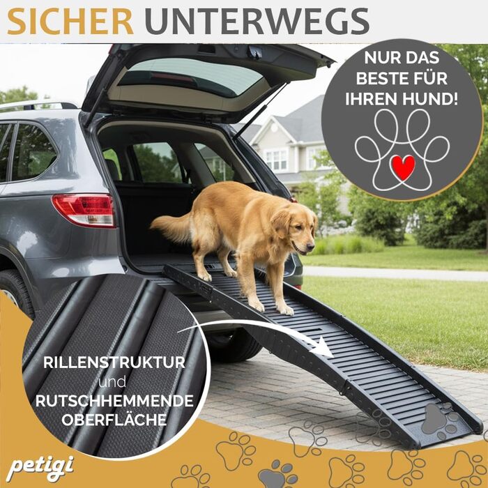 Рампа для собак у автомобіль, алюміній, Petigi, для SUV, антиковзка, вантажопідйомність 70/90/150 кг, моделі 01 та 06