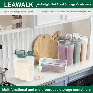 Контейнер для корму для собак, велика воронка, BPA-free, 1.4-2.3 кг, пластиковий контейнер для кормів, 4 герметичні закриття, 1 мірний стакан та ручка, авокадо-зелений (3 л + 5 л)