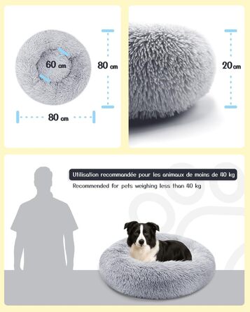 Кругле ліжко для собак та котів, діаметр 60 см, висота 15 см – м'яке, знімний килимок, нековзна підставка, можна прати – сірий колір
