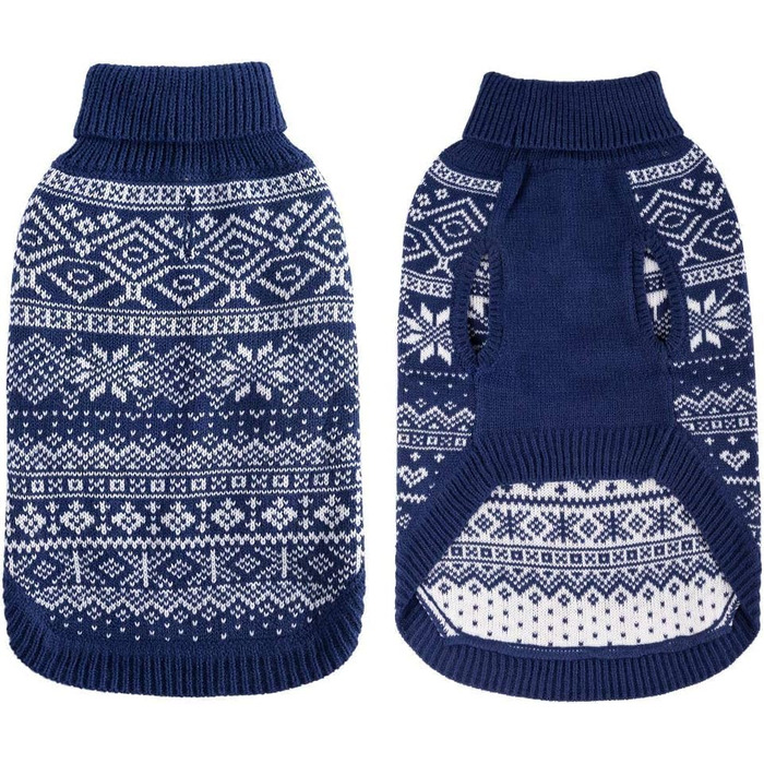 Теплий зимовий пуловер для собак та котів BINGPET з мотивом сніжинок, м'який, теплий (S, Морська синя)