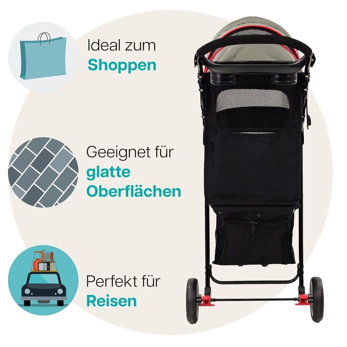 Візок для собак Innopet Buggy Avenue сірий/червоний, з дощовим захистом