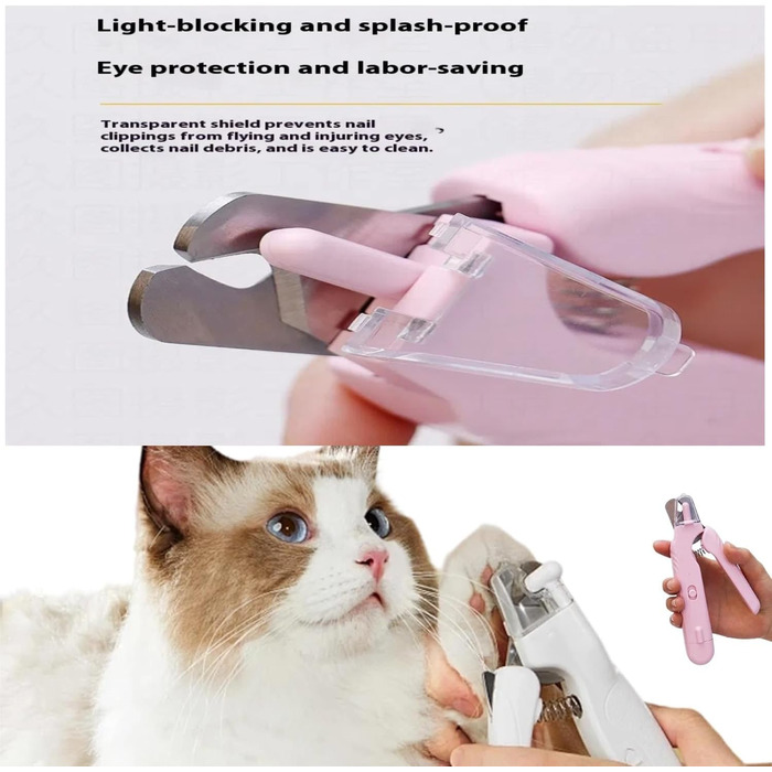 Ножиці для собак та котів з підсвічуванням, безпечні, з вбудованим точилом (рожеві)