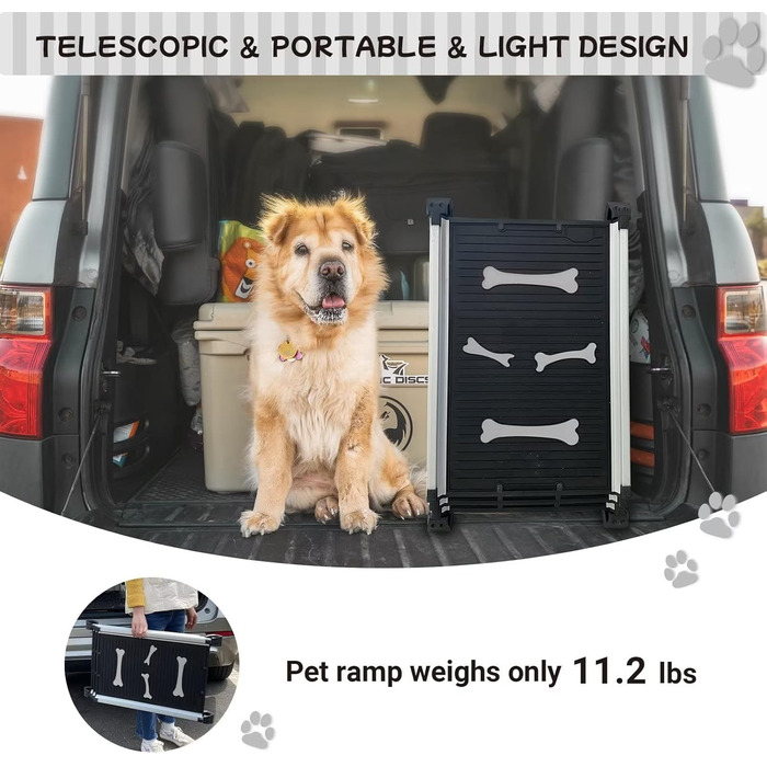 Рампа для собак, складна телескопічна, сіра, 28''x62'' - для великих, середніх та маленьких собак, антиковзка, для авто та SUV