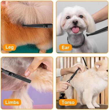 Набір професійних ножиць для собак 6-в-1 з круглим наконечником, чорний нержавіючий сталь, з серветкою для догляду за шерстю собак, котів та інших тварин