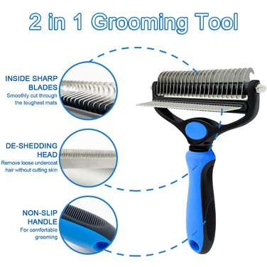 Щітка для грумінгу домашніх тварин проти ковтунів, для собак та котів, синього кольору