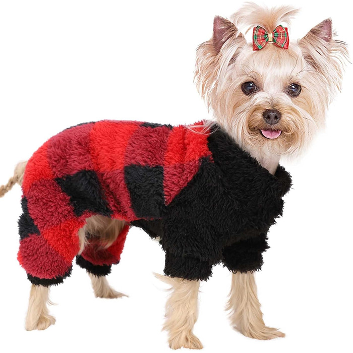 Піжама для собак з коміром-стійкою, флісовий пуловер для собак, зимовий, милий, одяг для маленьких собак, одяг для цуценят, комбінезон для домашніх тварин, чихуахуа, йоркширський тер'єр, одяг для котів (XS, червоний/подорож, однотонний (Getaway Solids), M