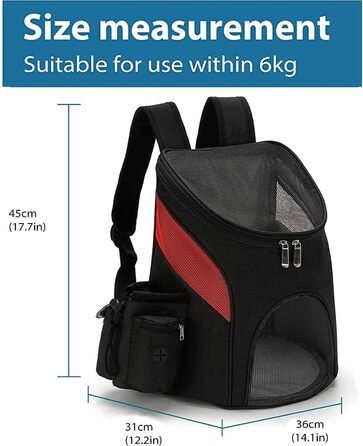 Рюкзак для тварин Lucasng з дихаючої сітки, з блискавкою зверху, для собак та котів, подвійна плечова сумка, легкий, регульований, переноска для котів та собак (Чорний/Червоний, S)