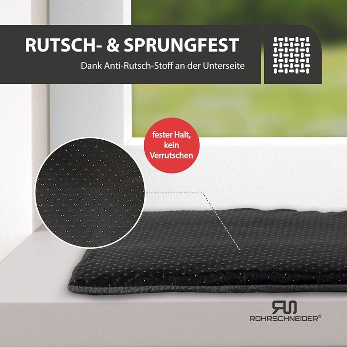 Кішка ліжко-лежанка на підвіконня з самонагрівальною підстилкою | З антиковзаючою основою | Зручне кішка ліжко з м'якого корду | Розмір 2 (90 x 29 см) | Темно-сірий колір | Зроблено в ЄС