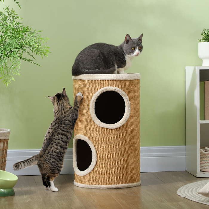 PawHut Scratching Barrel, висота 60 см Cat Barrel з 2 отворами, Cat Tree, Cat Tower з Сизалю, для котів до 5 кг, Коричневий | Аосом