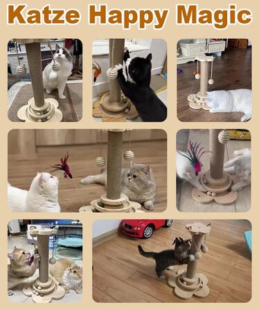 Іграшка для котів Accmuzzy 4 в 1: дерев'яна, з сизалевим мотузком, когтеточка з підвісними м'ячиками та котячою м'ятою (29 x 46 см)