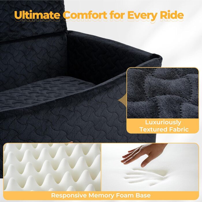 Автокрісло для собак великих та середніх порід до 27,2 кг – З піднятою передньою частиною 35,6 см, подушка з memory foam, знімний чохол (Чорний)