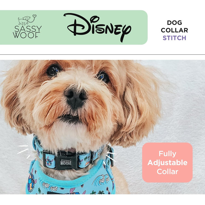 Офіційний нашийник Sassy Woof Disney Stitch для маленьких собак, регульований, міцний, зручний, стильний