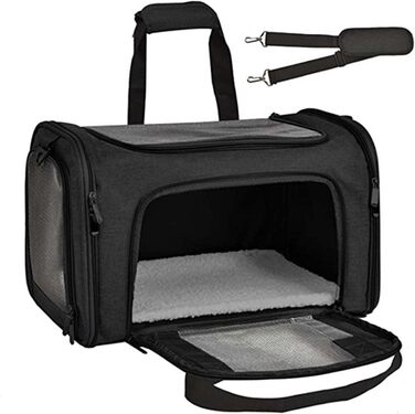 М'яка переноска для котів та собак, складана переноска для кота з дихаючою сіткою, оксфордська тканина зі шлейкою для маленьких собак, котів та кроликів (Чорний)