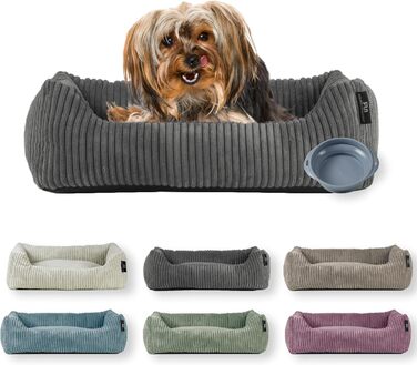 Ляжка для собак | для маленьких собак | з подушкою з корду | знімний чохол | з мискою для корму (Сірий, 55 x 42 см)