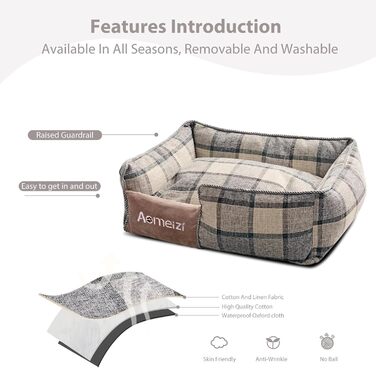 Ортопедичне ліжко для собак PETCUTE середнього та великого розміру. М'яке ліжко-софа для собак з знімним та пральним чохлом, антиковзаюче дно, сіре, для підтримки спини (L, сірий класичний)