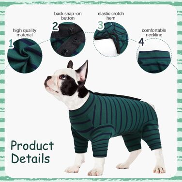 Піжама для собак після операції Kuoser: зручний боді для маленьких та середніх собак та котів (зелений, XS)