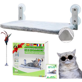 Кішка лежанка-гамак для вікна/стіни, сіра, велика, з іграшкою. BECISPER